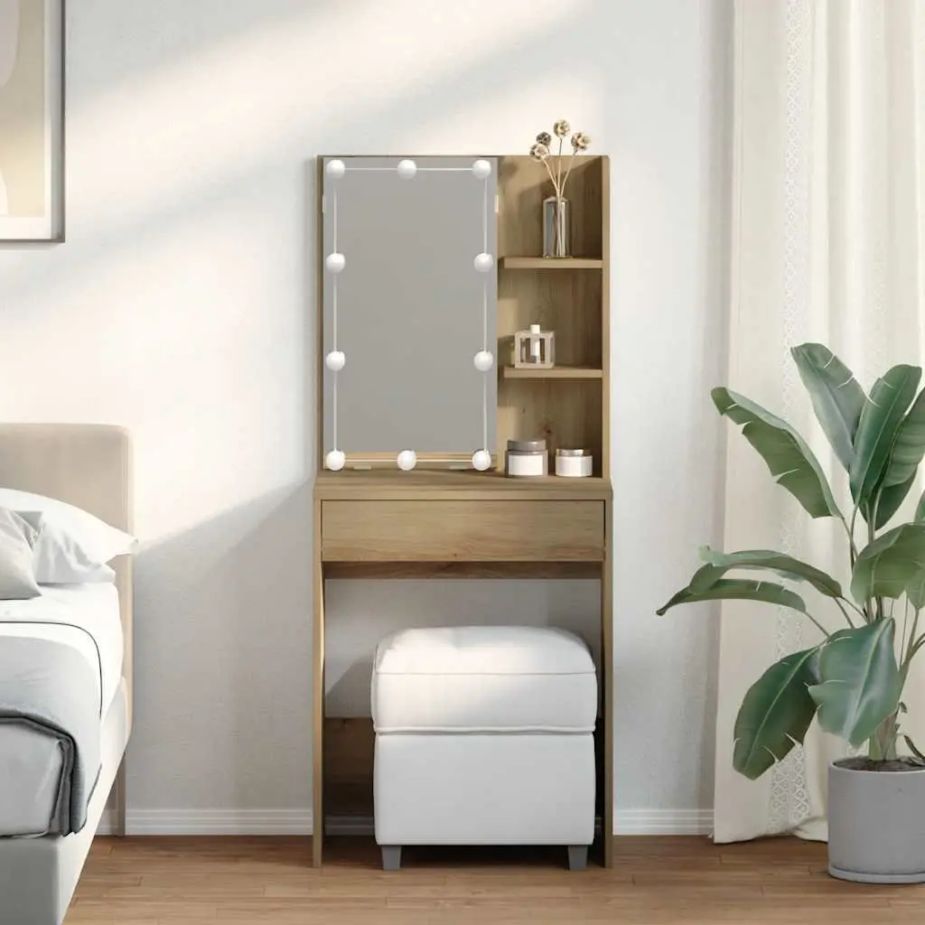 Dressing Table with RGB LED Lights Open Shelves Drawer Storage 60 x 40 x 140 cm
