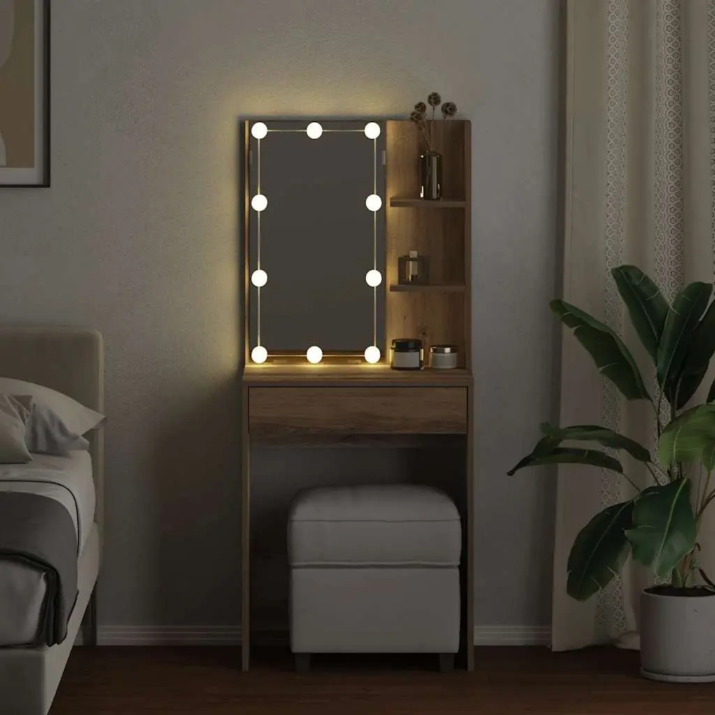 Dressing Table with RGB LED Lights Open Shelves Drawer Storage 60 x 40 x 140 cm