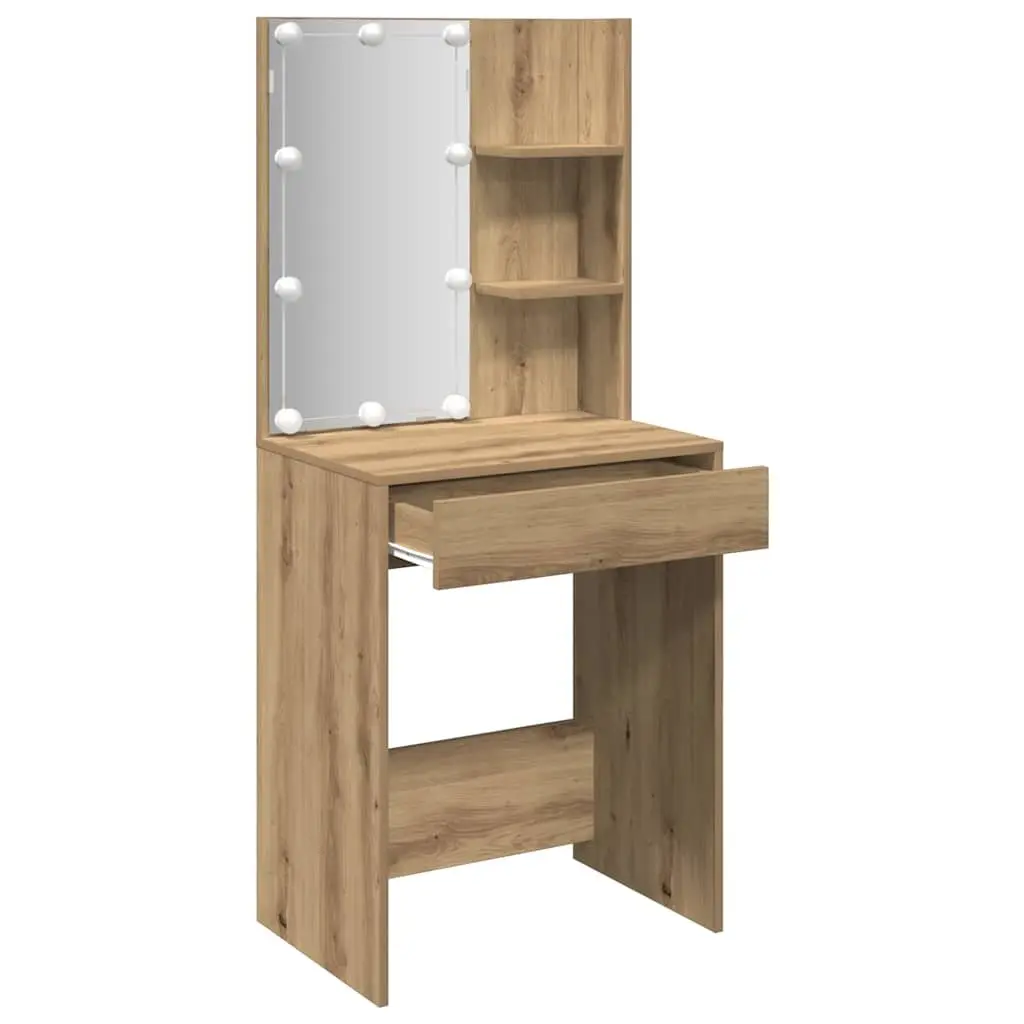 Dressing Table with RGB LED Lights Open Shelves Drawer Storage 60 x 40 x 140 cm