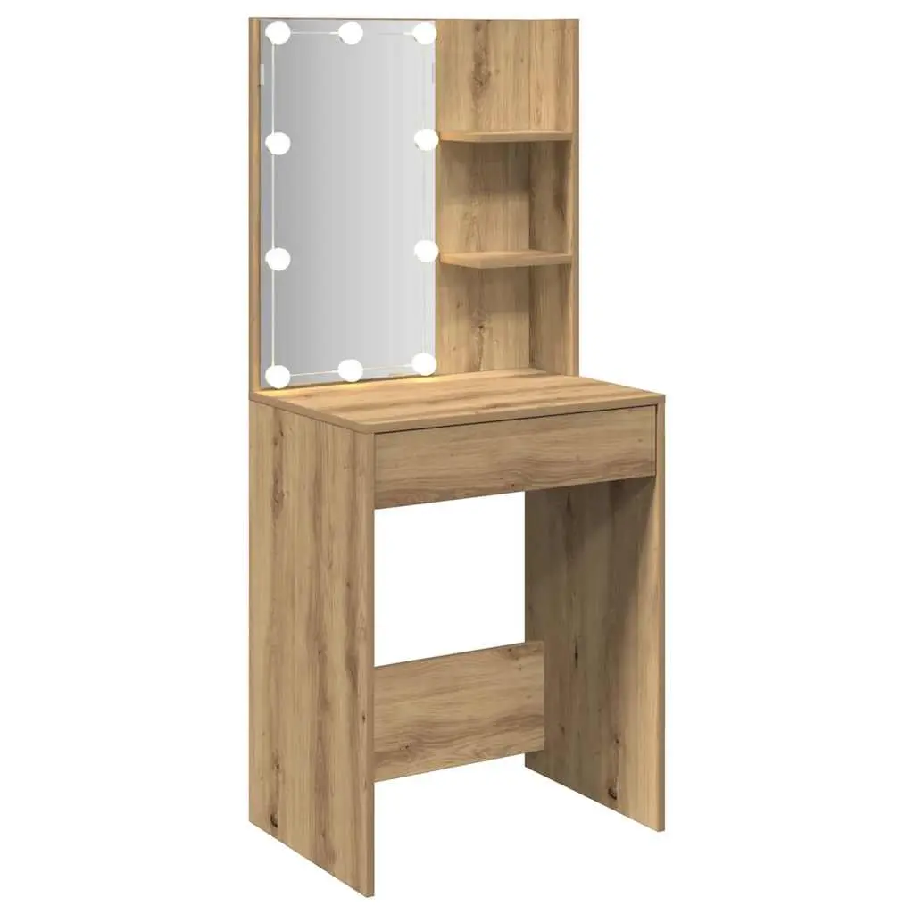 Dressing Table with RGB LED Lights Open Shelves Drawer Storage 60 x 40 x 140 cm