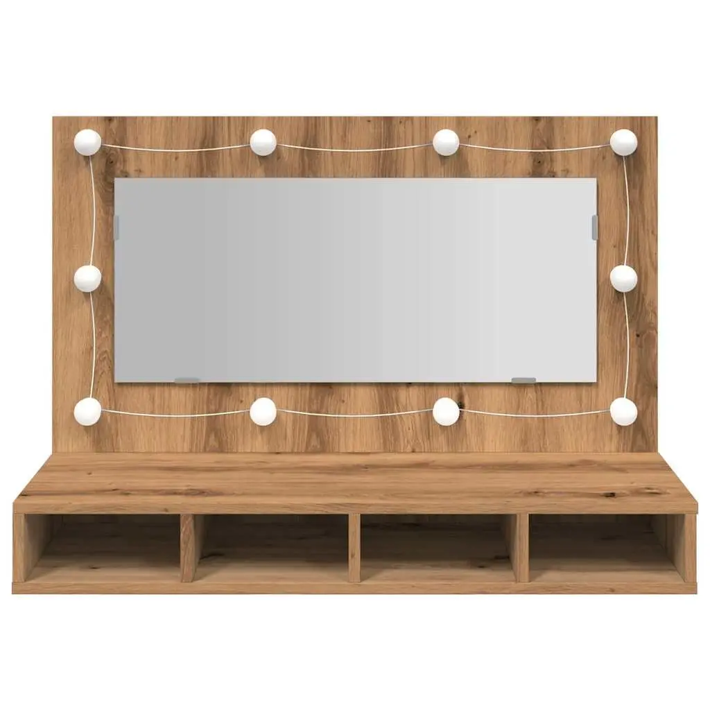 Bathroom Mirror Cabinet LED Brown Engineered Wood Wall Mounted 90 x 31.5 x 62 cm