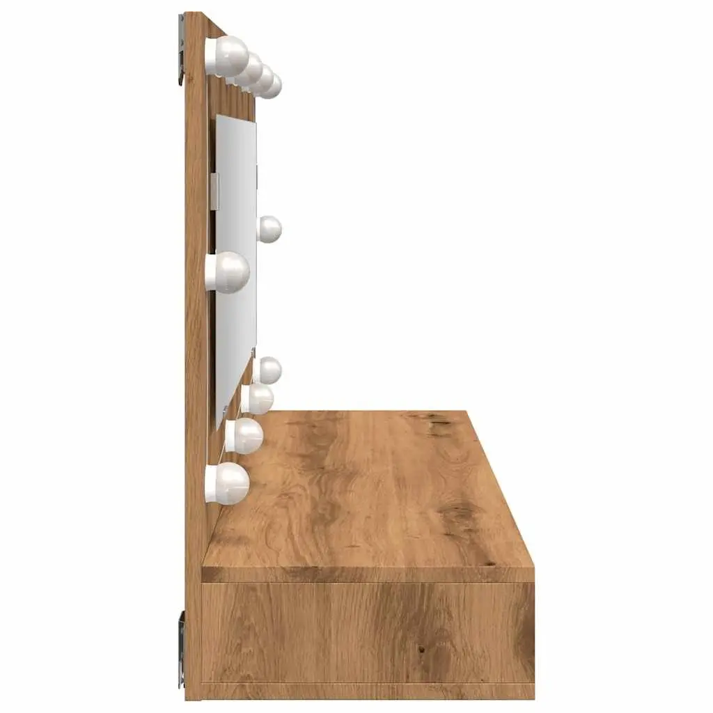 Bathroom Mirror Cabinet LED Brown Engineered Wood Wall Mounted 90 x 31.5 x 62 cm
