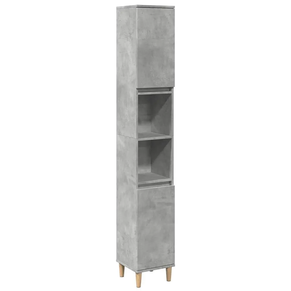 Bathroom Cabinet Grey Engineered Wood Storage Unit 30x30x190cm with 6 Compartments and Eucalyptus Wood Feet