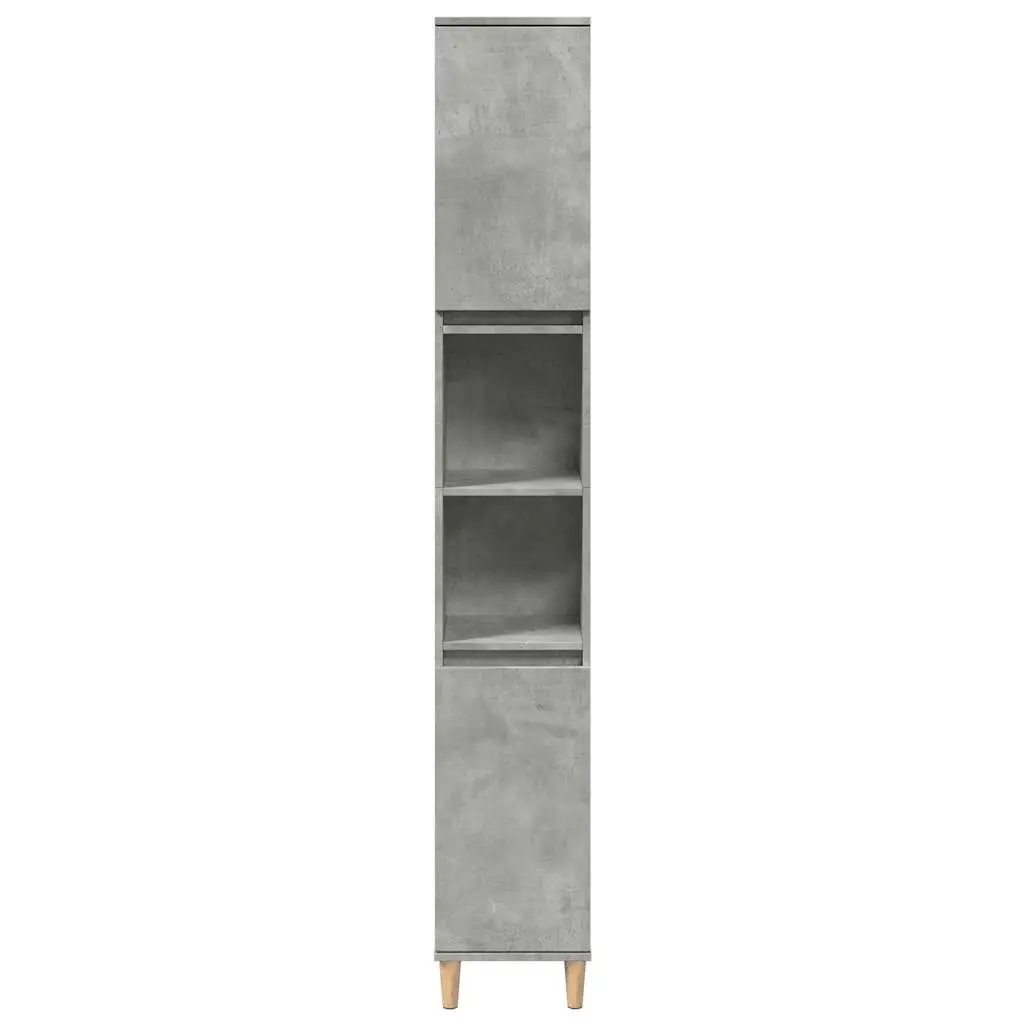Bathroom Cabinet Grey Engineered Wood Storage Unit 30x30x190cm with 6 Compartments and Eucalyptus Wood Feet