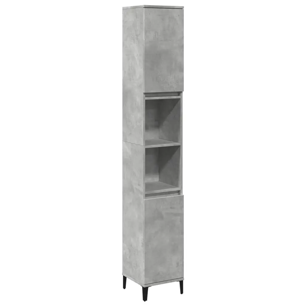 Bathroom Cabinet Concrete Grey 30x30x190cm Tall Storage Unit 4 Doors 2 Shelves