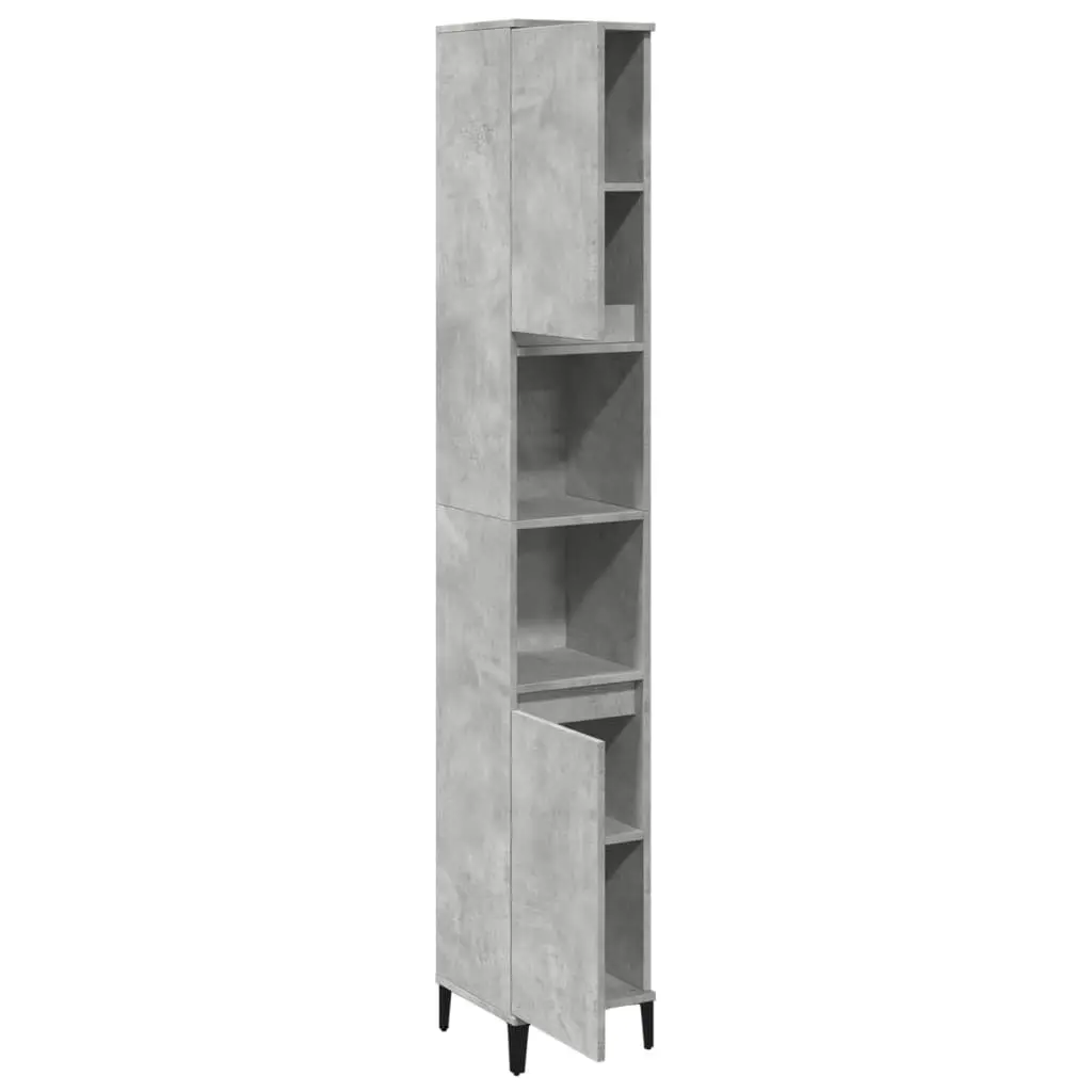 Bathroom Cabinet Concrete Grey 30x30x190cm Tall Storage Unit 4 Doors 2 Shelves