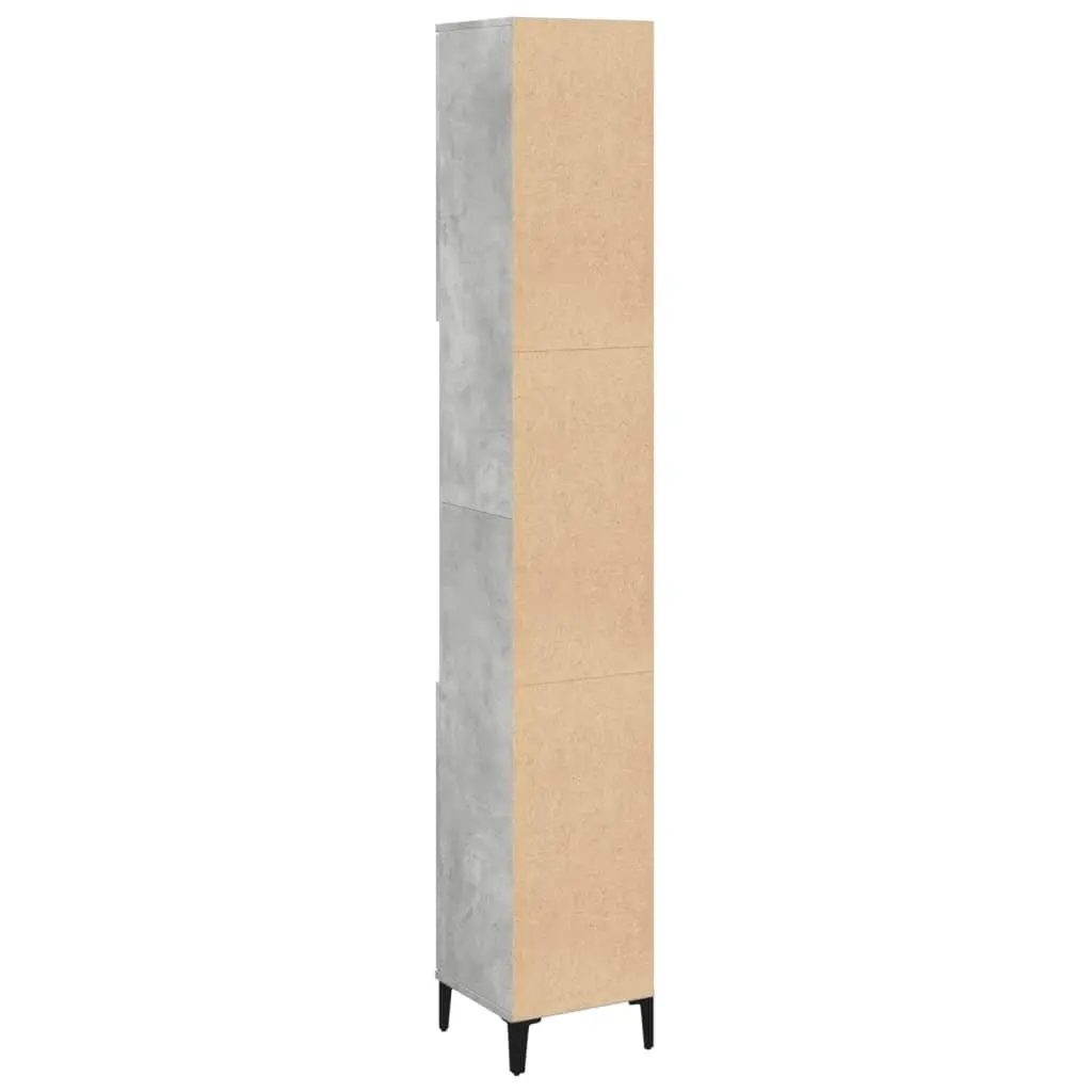 Bathroom Cabinet Concrete Grey 30x30x190cm Tall Storage Unit 4 Doors 2 Shelves