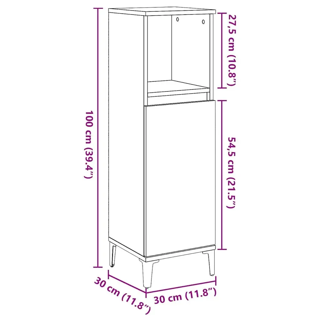 Bathroom Vanity Cabinet Grey Storage Unit Engineered Wood 30x30x100 cm