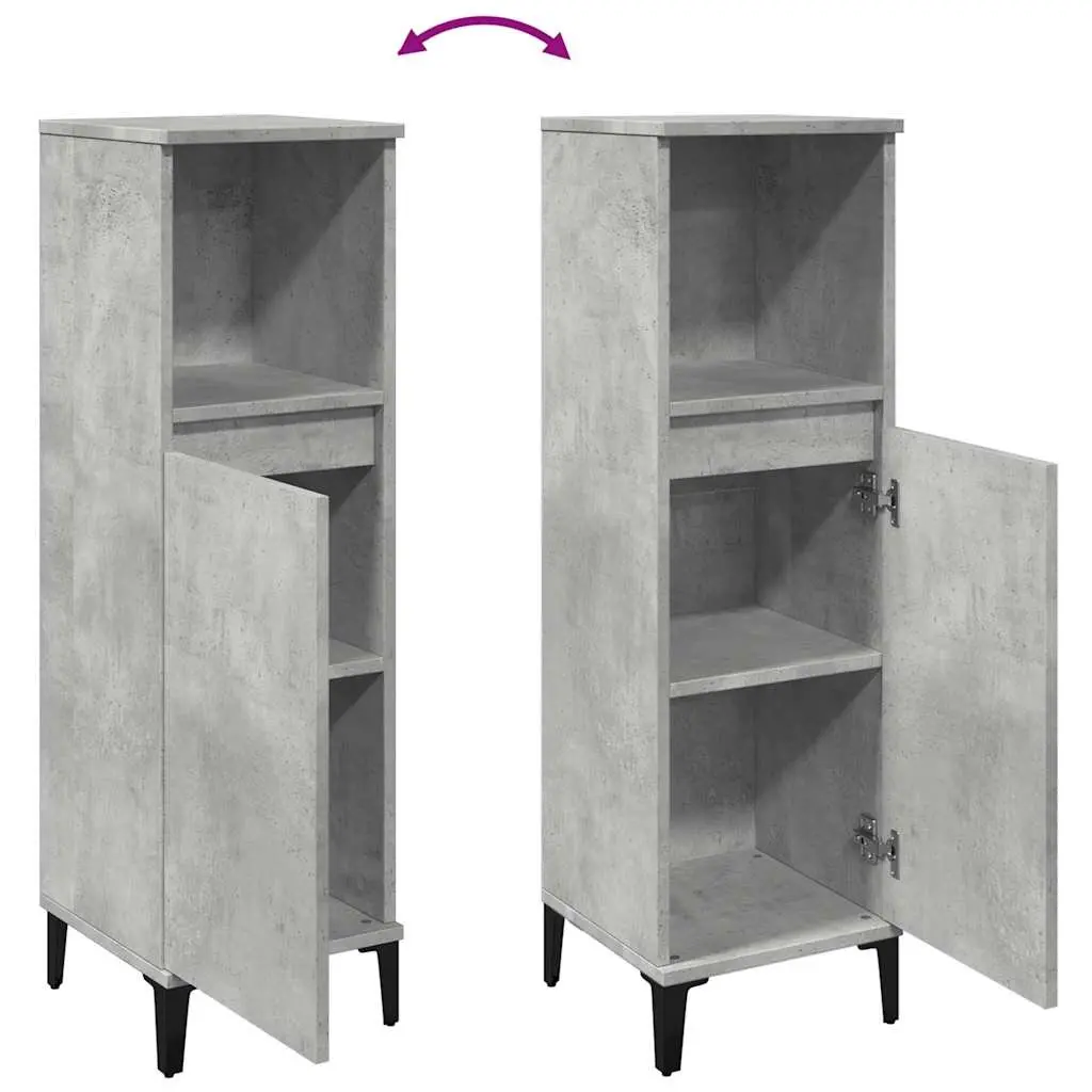 Bathroom Vanity Cabinet Grey Storage Unit Engineered Wood 30x30x100 cm