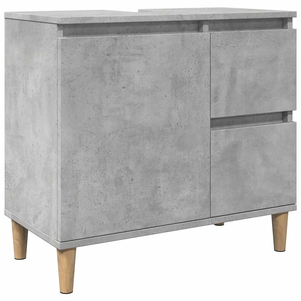 Bathroom Vanity Unit Grey Engineered Wood Sink Cabinet with Storage Drawers and Compartment