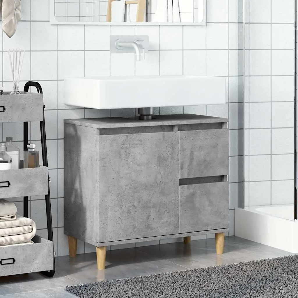 Bathroom Vanity Unit Grey Engineered Wood Sink Cabinet with Storage Drawers and Compartment