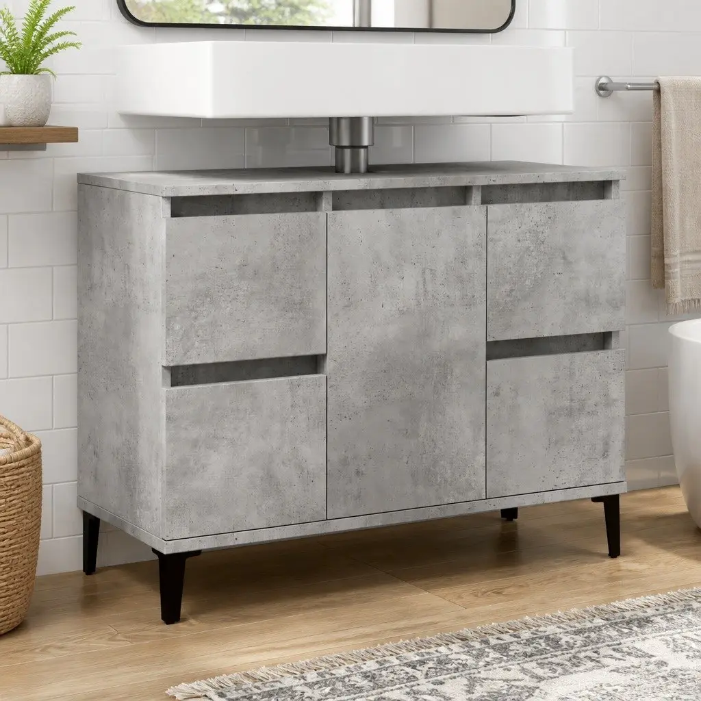 Bathroom Sink Cabinet Storage Unit Grey 80x33x60cm 4 Drawers