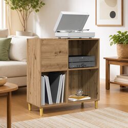 Record Cabinet Brown Engineered Wood Storage Vinyl LP Display Organizer