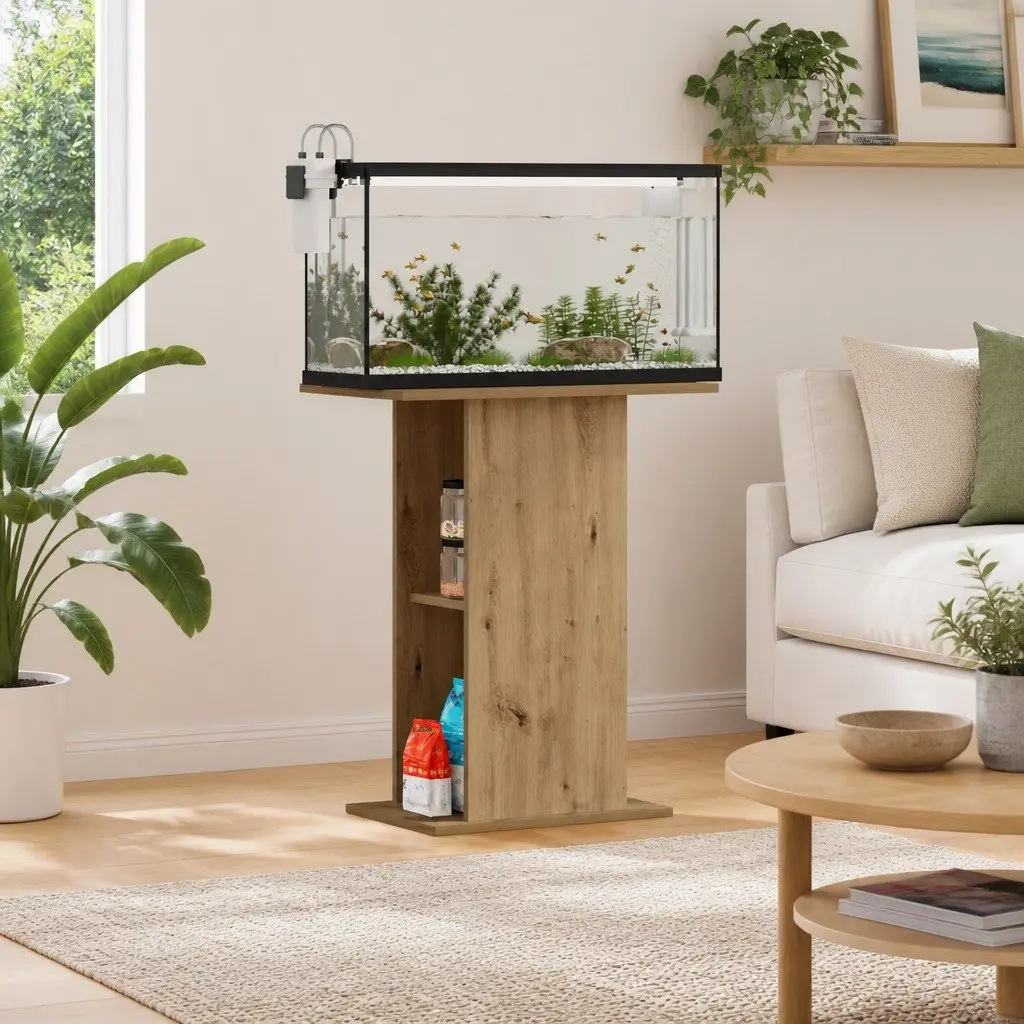 Aquarium Stand Engineered Wood Brown Storage Cabinet Fish Tank Display Furniture