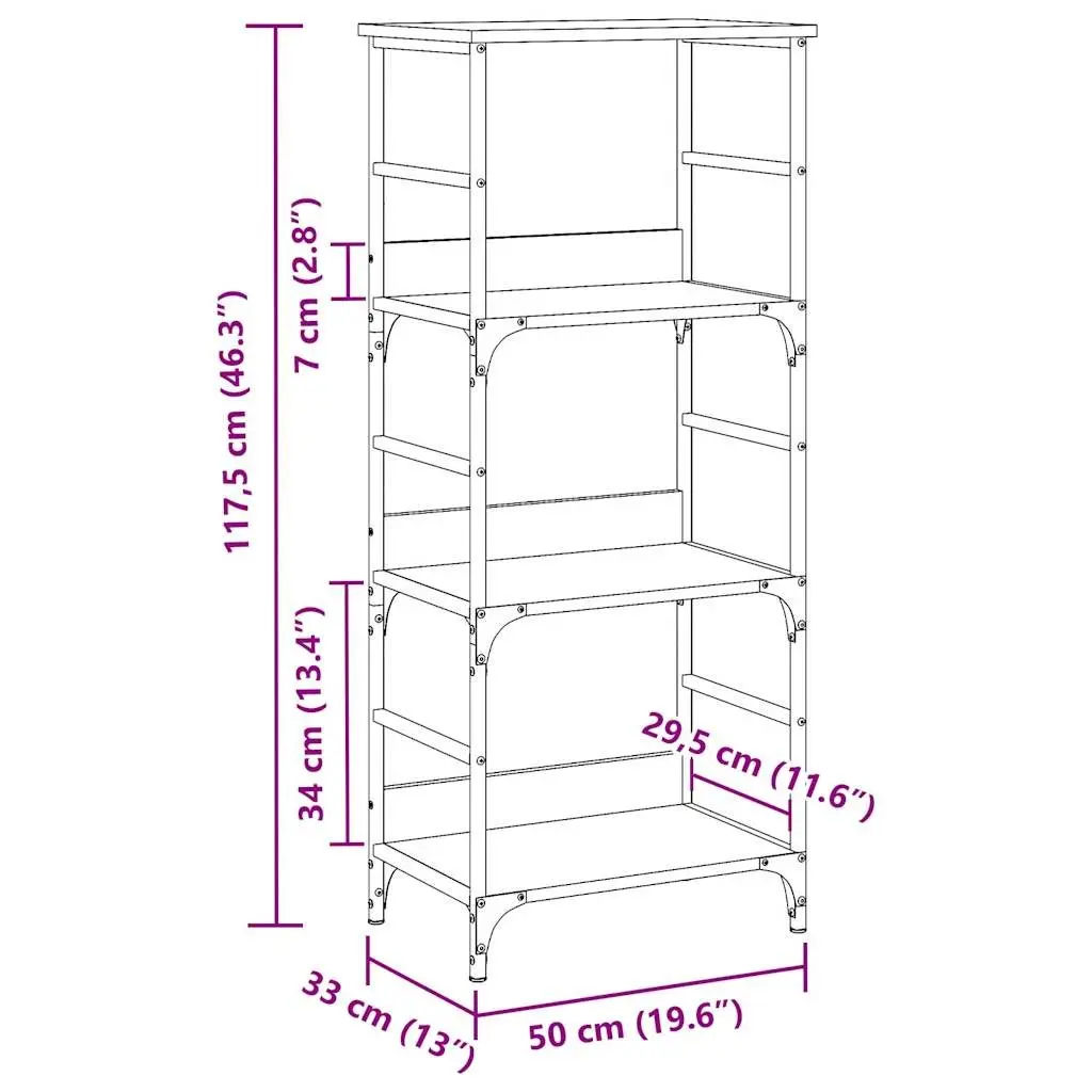Book Cabinet Engineered Wood Brown Storage Bookshelf 50x33x117.5cm Display Unit