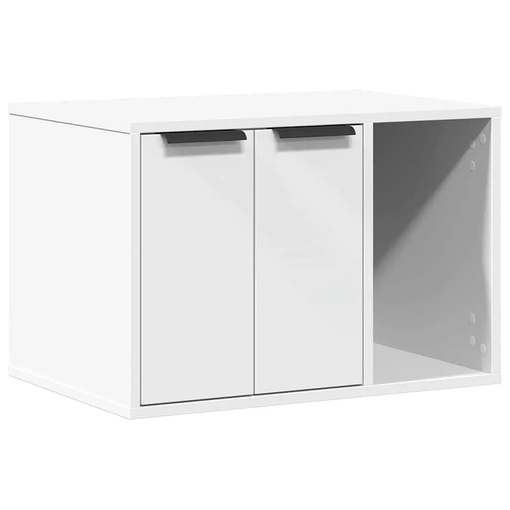 Cat Litter Box Enclosure Cabinet White Engineered Wood Hidden Furniture Storage