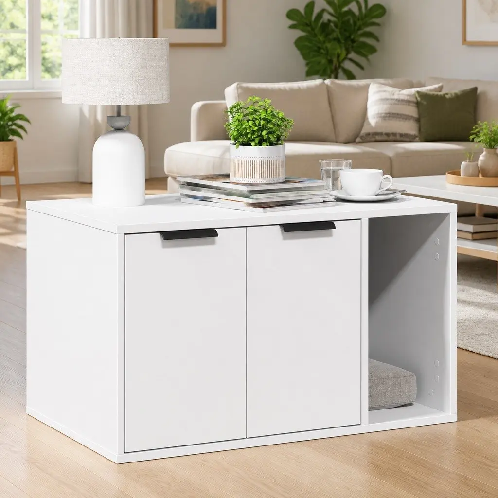 Cat Litter Box Enclosure Hidden Cabinet White 80x50x45cm