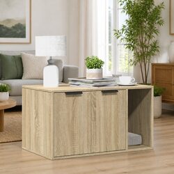 Cat Litter Box Enclosure Brown Engineered Wood Side Table Storage Cabinet