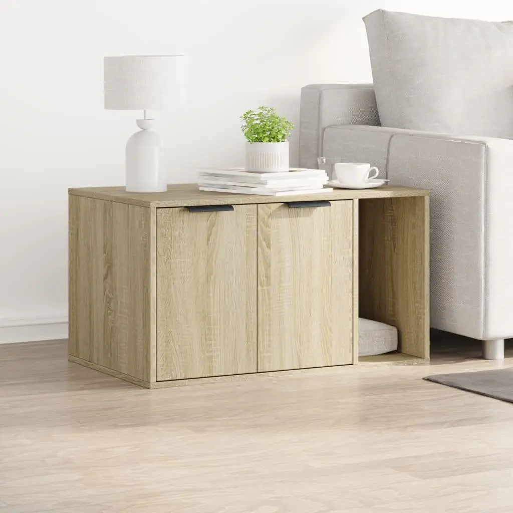 Cat Litter Box Enclosure Brown Engineered Wood Side Table Storage Cabinet 80 x 50 x 45 cm