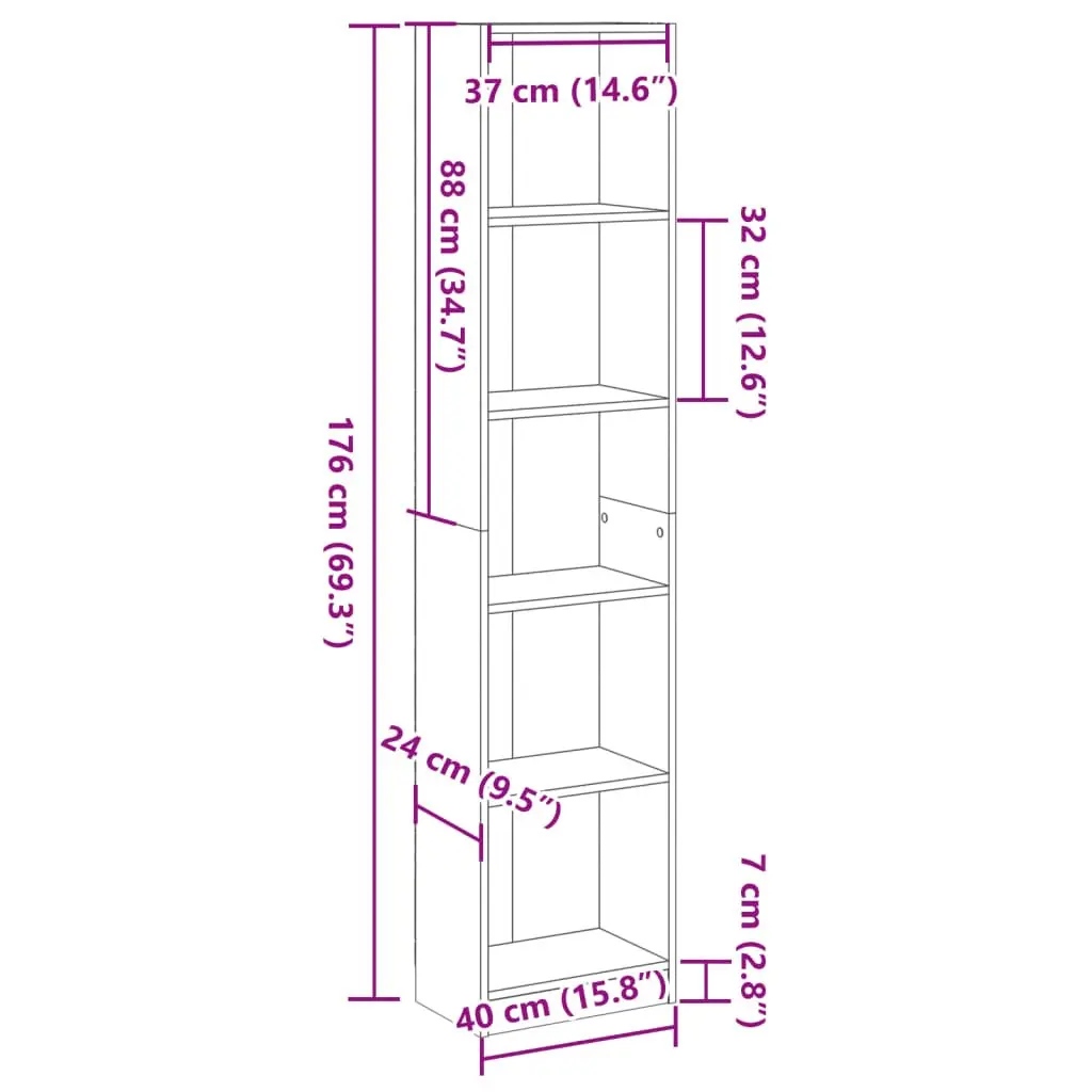 White Bookcase 40x24x176 cm for Home Organization