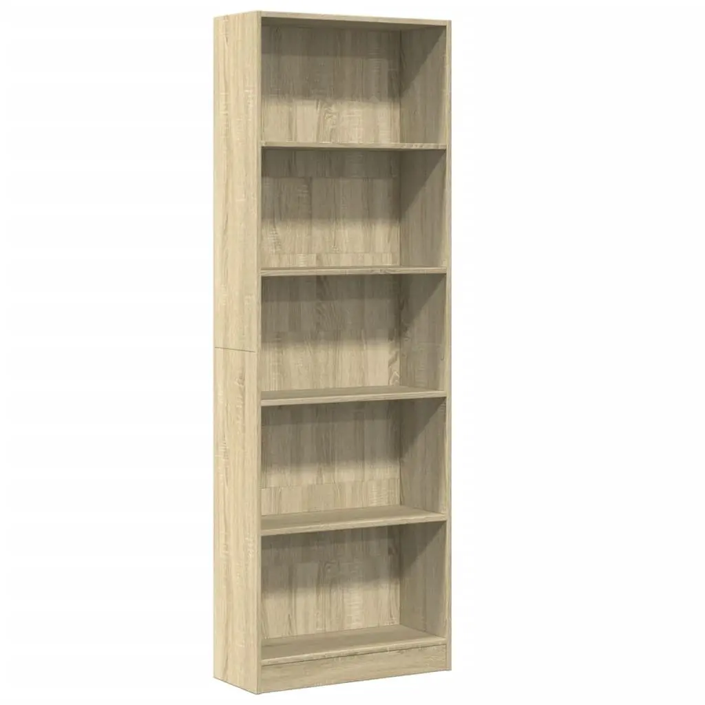 Bookcase Sonoma Oak 60x24x176 cm Engineered Wood Storage Shelving Unit Brown