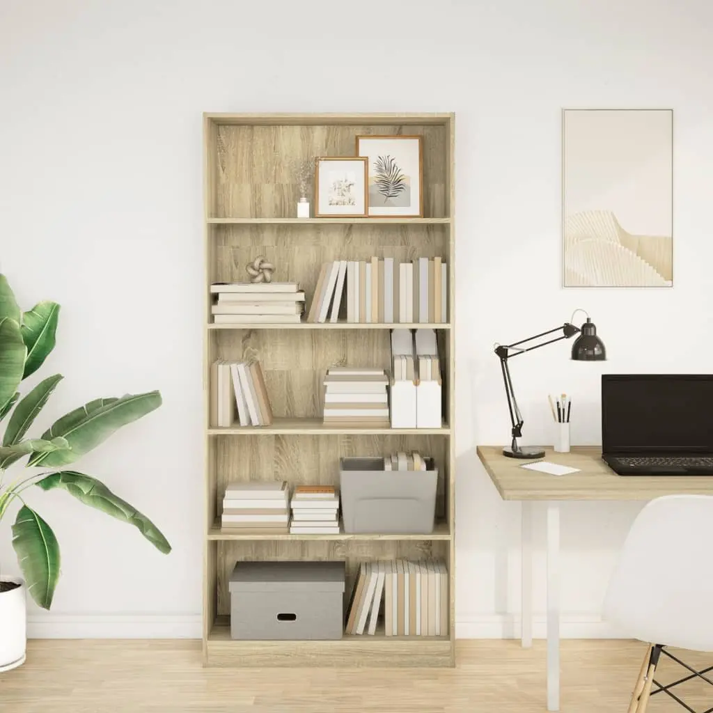 Bookcase Open Shelving Storage Cabinet Engineered Wood Sonoma Oak 80x24x176cm