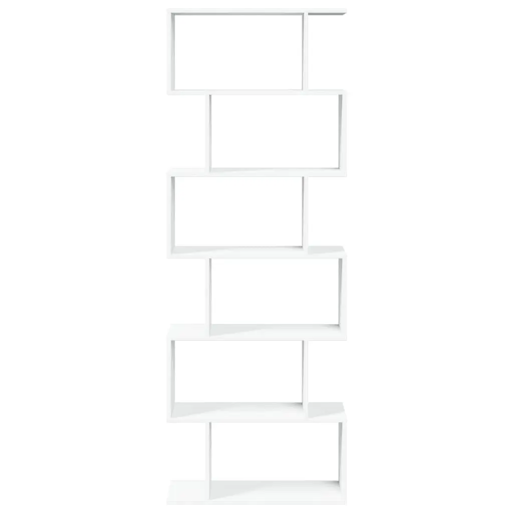 Room Divider Bookcase 6-Tier Staggered White 70x24x193 cm Standing Storage Shelf