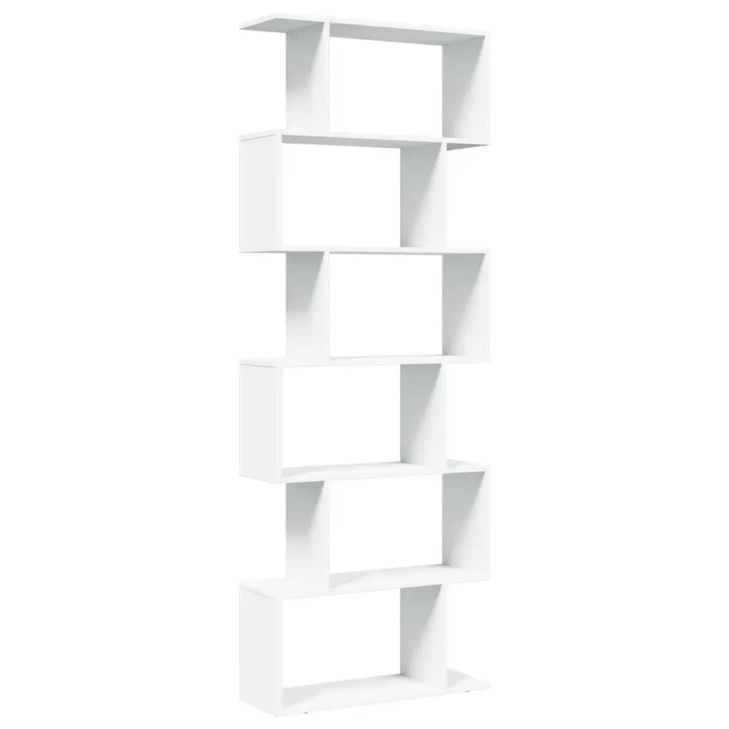 Room Divider Bookcase 6-Tier Staggered White 70x24x193 cm Standing Storage Shelf