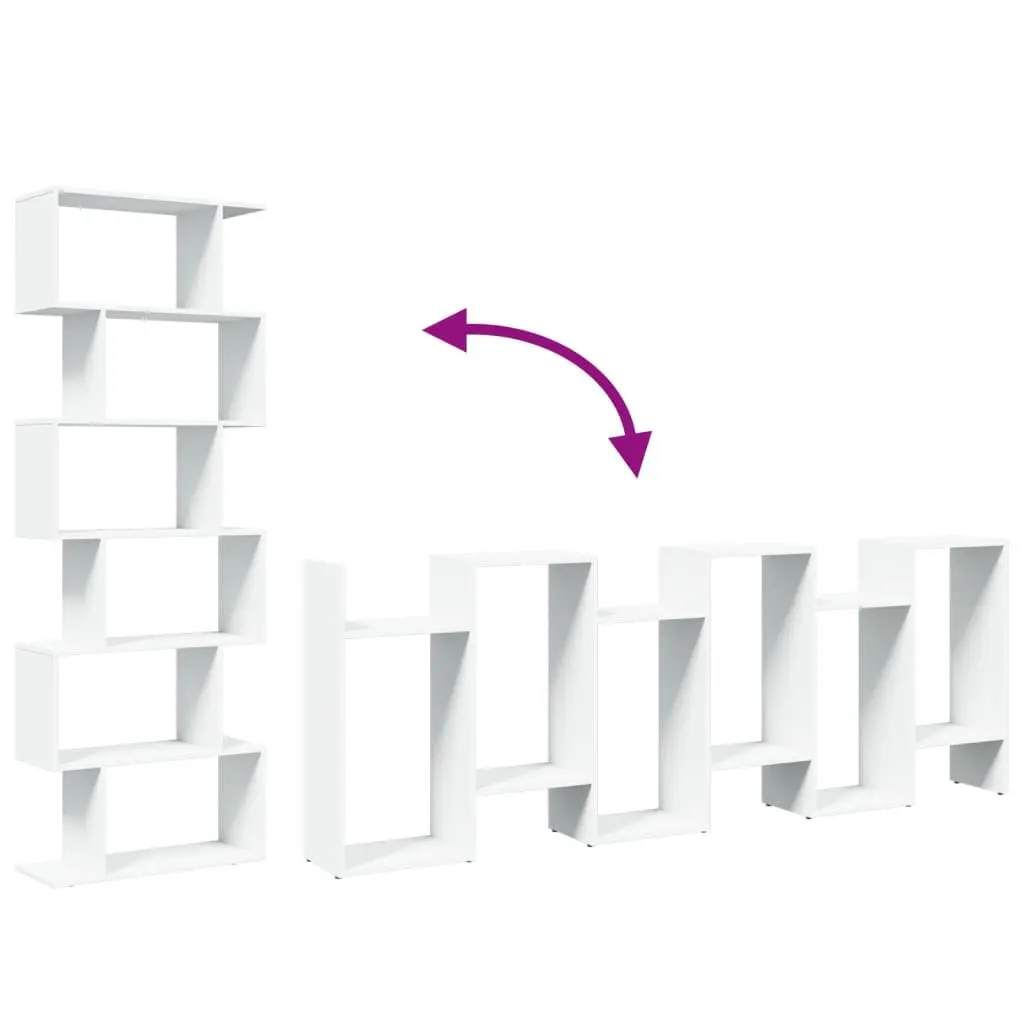 Room Divider Bookcase 6-Tier Staggered White 70x24x193 cm Standing Storage Shelf