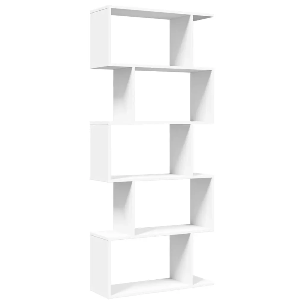 Room Divider Bookcase 5-Tier White Engineered Wood Shelving Unit 70x24x161cm