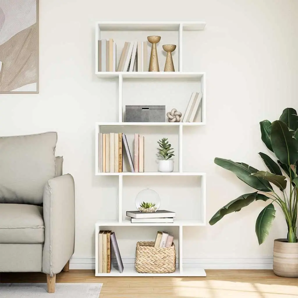 Room Divider Bookcase 5-Tier White Engineered Wood Shelving Unit 70x24x161cm