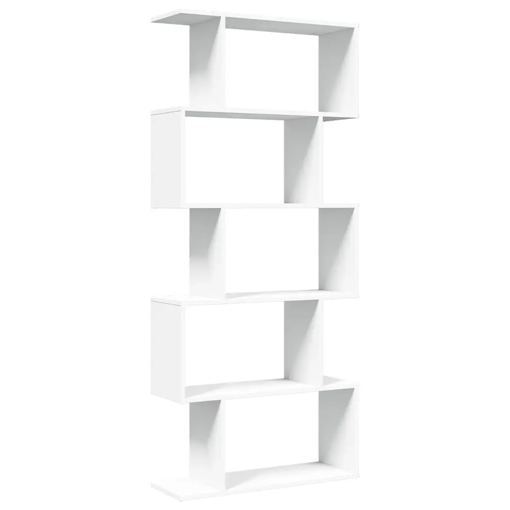 Room Divider Bookcase 5-Tier White Engineered Wood Shelving Unit 70x24x161cm