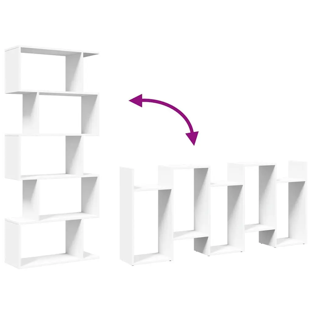 Room Divider Bookcase 5-Tier White Engineered Wood Shelving Unit 70x24x161cm