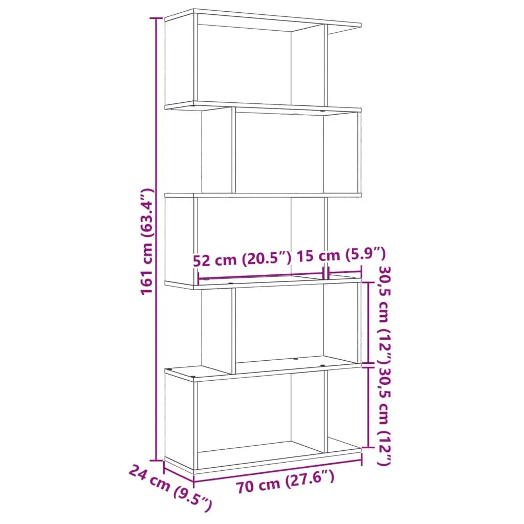 Room Divider Bookcase 5-Tier White Engineered Wood Shelving Unit 70x24x161cm