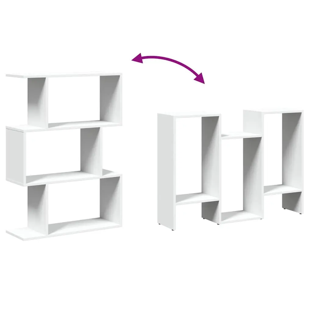 Room Divider Bookcase 3-Tier White Engineered Wood Storage Shelving Unit