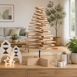 Wooden Christmas Tree Decoration 80cm Natural Pine Rotating Branches Holiday