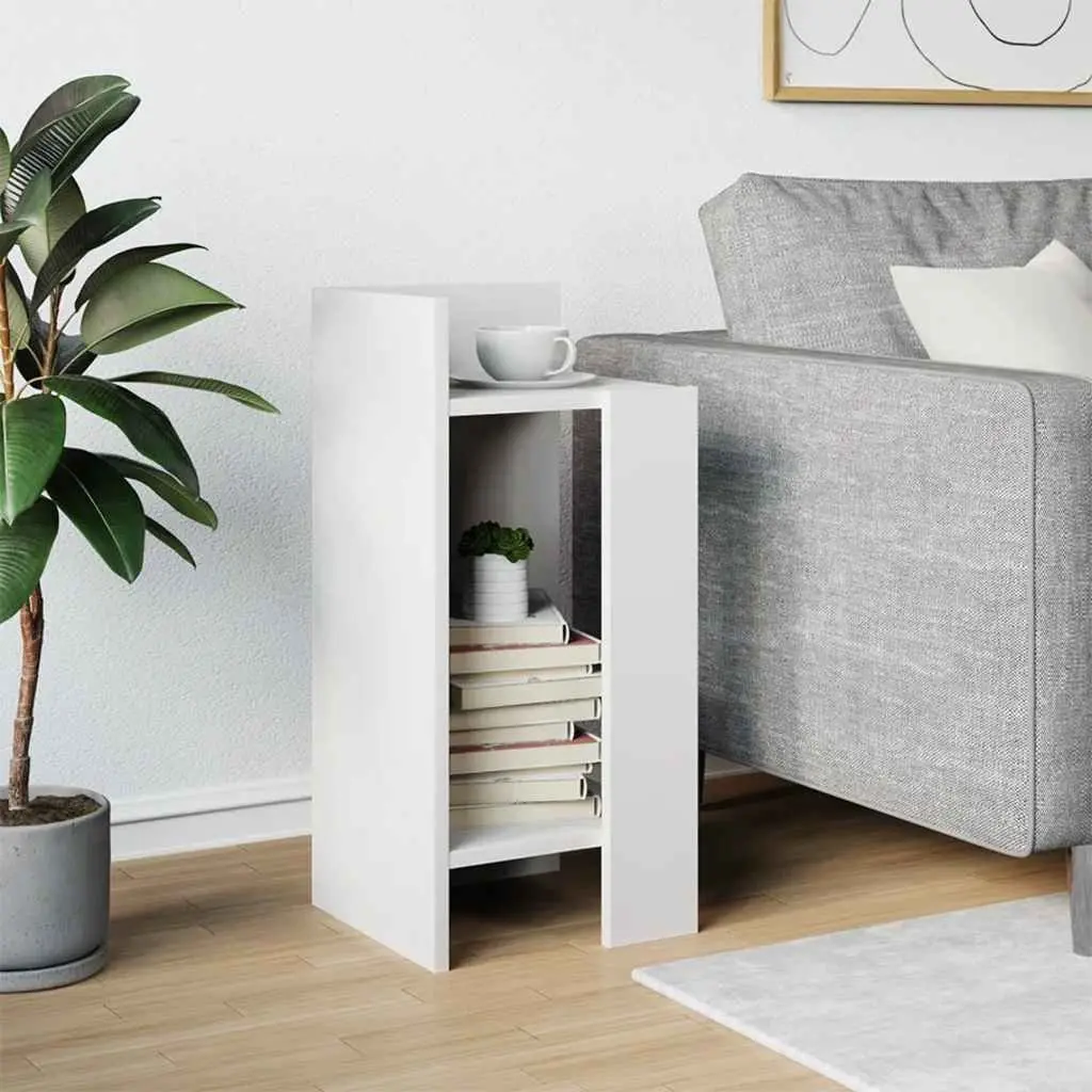 End Table Open Shelf White Minimalist 25.5 x 27 x 60 cm