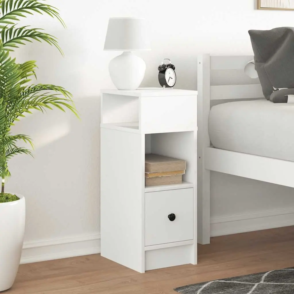 Bedside Cabinet White with Drawer and Open Compartments 25x31x66cm