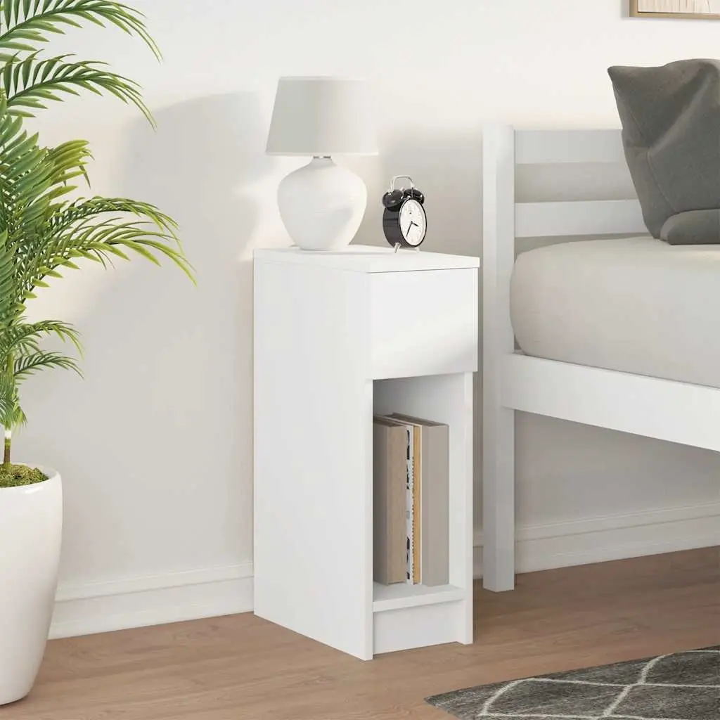 Bedside Table White Storage Cabinet with Drawer 20x36x60cm