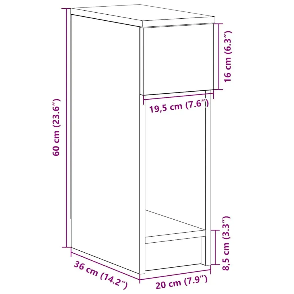 Bedside Table White Storage Cabinet with Drawer 20x36x60cm