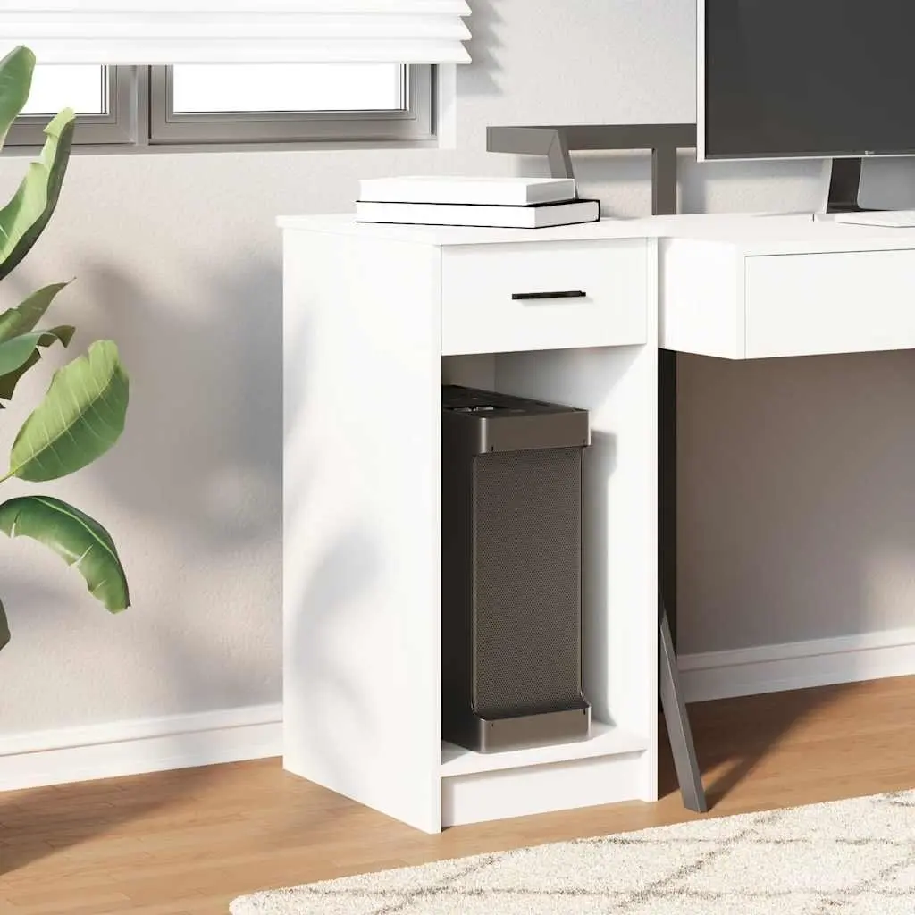 Computer Tower Stand with Drawer White Storage Cabinet 35 x 45 x 77 cm