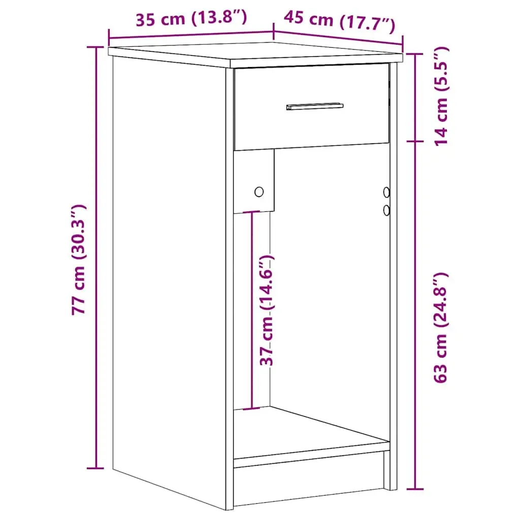 Computer Tower Stand with Drawer White Storage Cabinet 35 x 45 x 77 cm