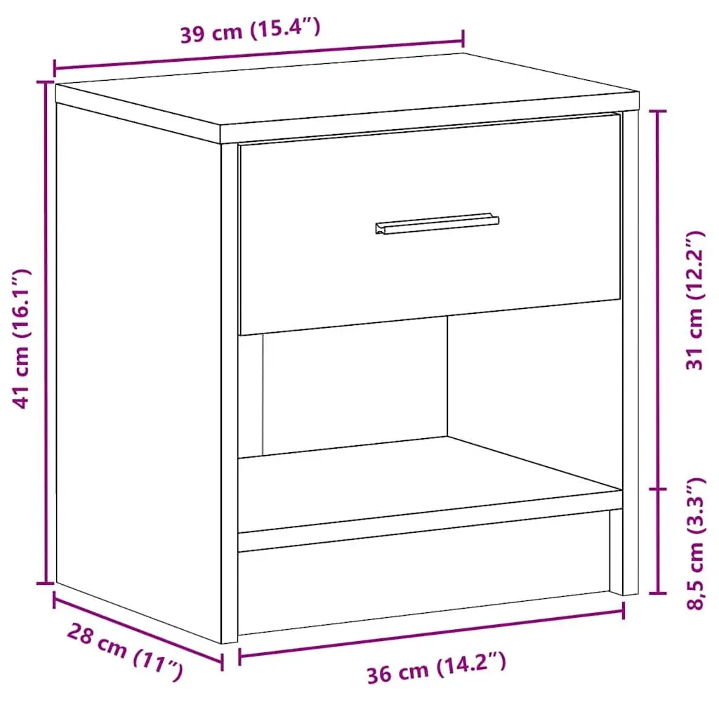 Bedside Table White Nightstand with Drawer 39x28x41cm