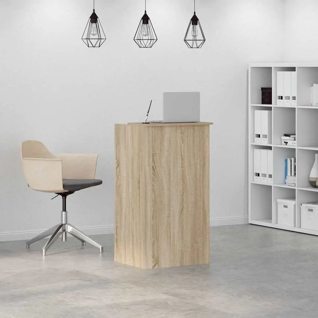 Office Counter Reception Desk Brown Engineered Wood with Integrated Shelf 55x50x103.5cm