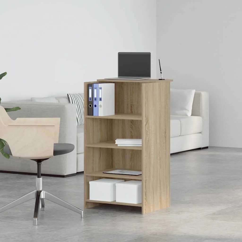 Office Counter Reception Desk Brown Engineered Wood with Integrated Shelf 55x50x103.5cm