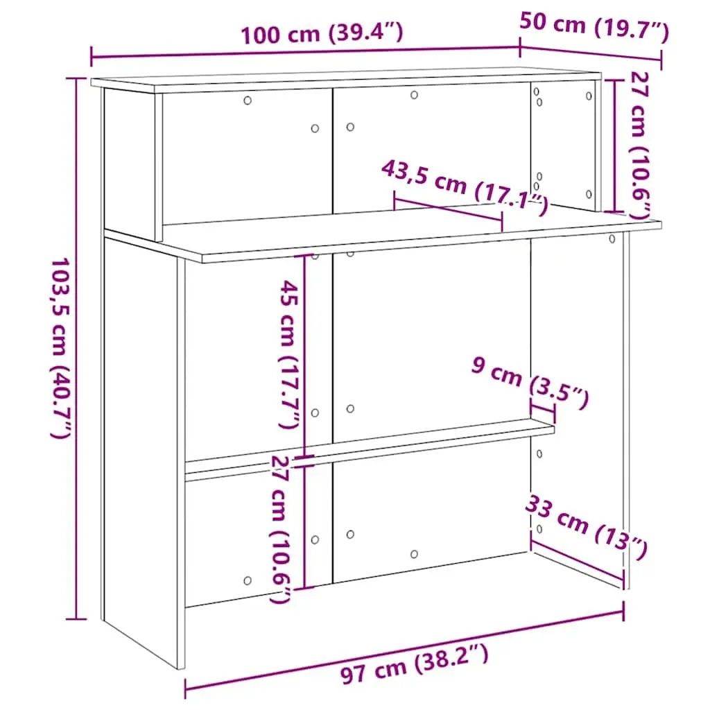 Reception Desk Engineered Wood Sonoma Oak Brown 100W x 50D x 103.5H cm