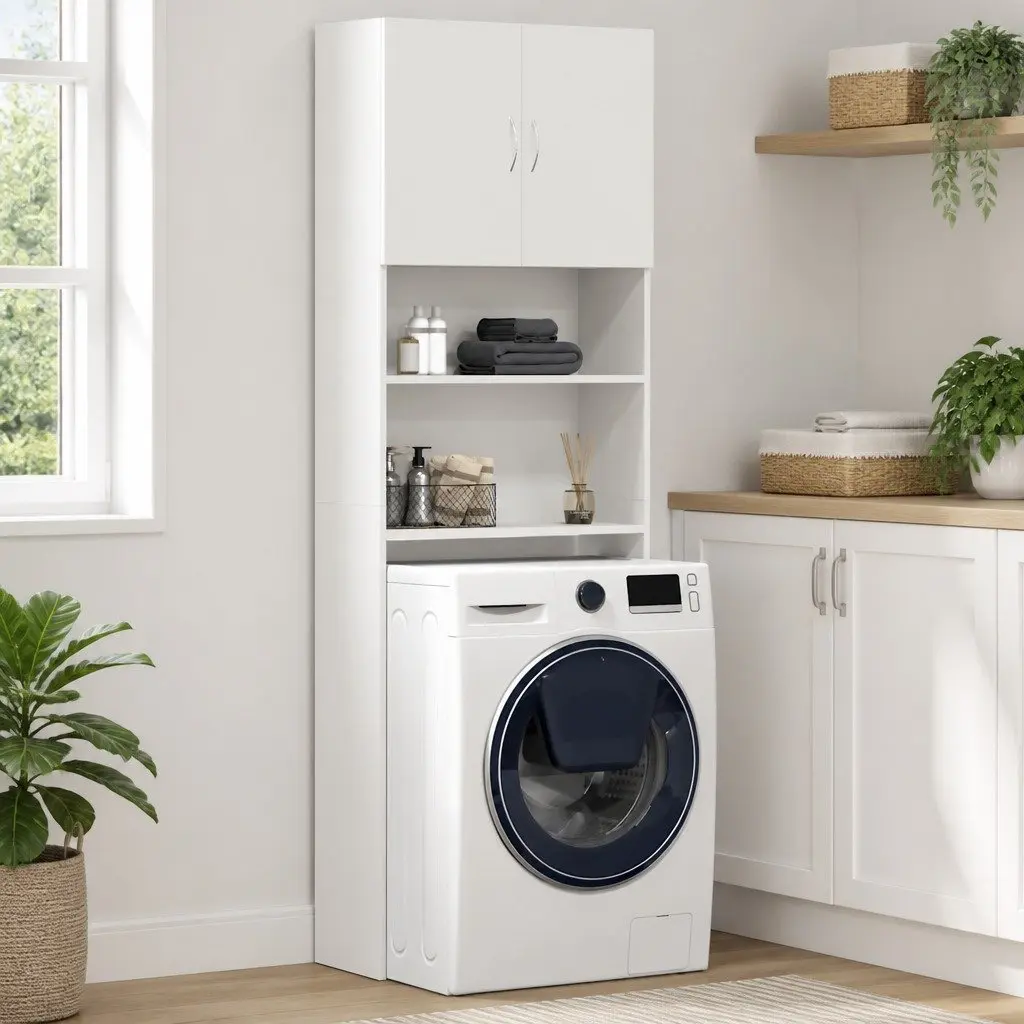 White Storage Cabinet for Laundry Rooms