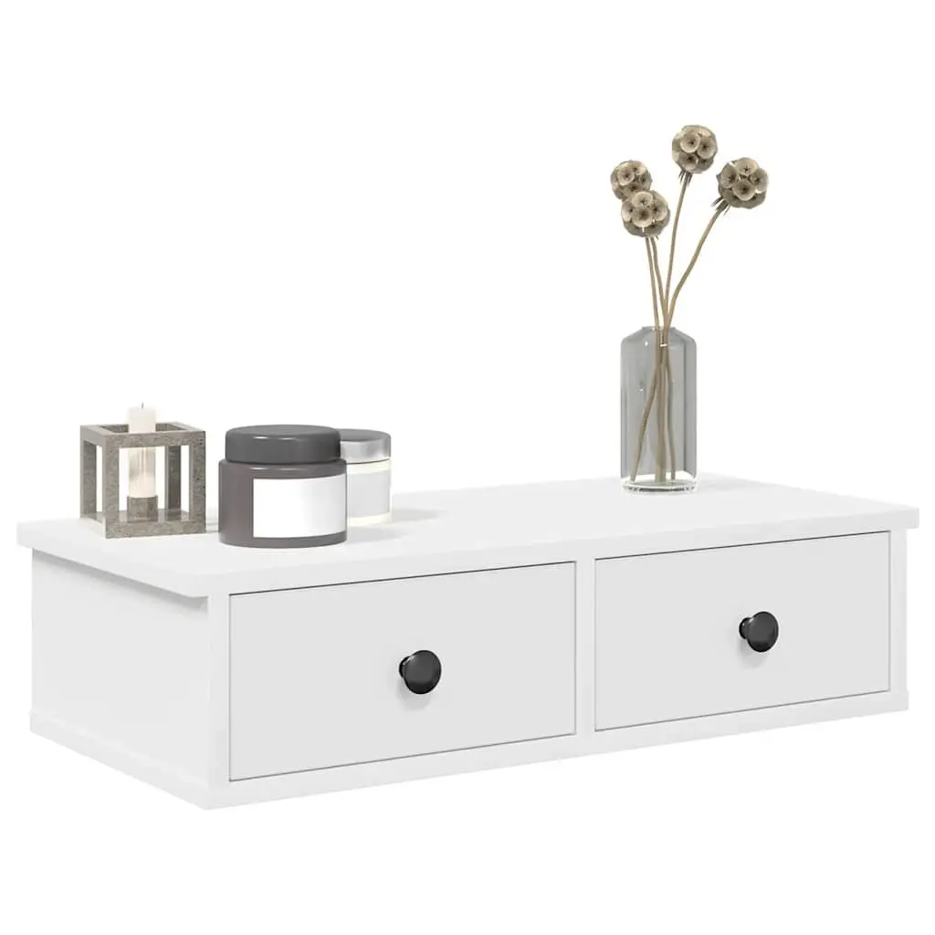 Wall Shelf with Drawers White Floating Storage Cabinet Engineered Wood 60 x 28 x 15 cm