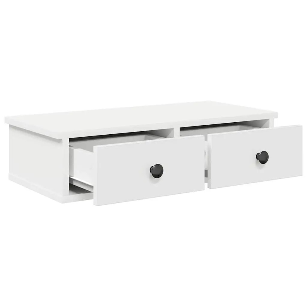 Wall Shelf with Drawers White Floating Storage Cabinet Engineered Wood 60 x 28 x 15 cm