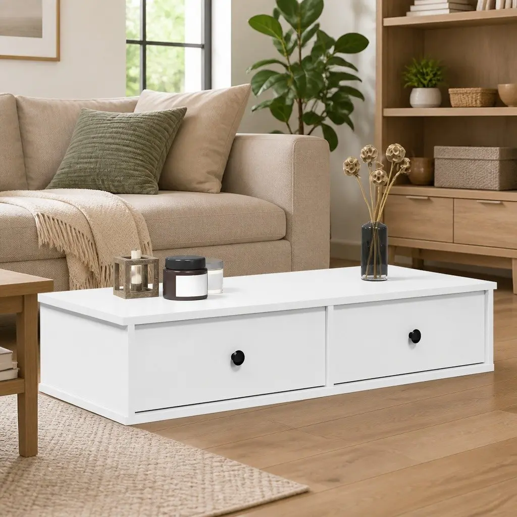 Wall Shelf with Drawers White Engineered Wood 100x37.5x19 cm